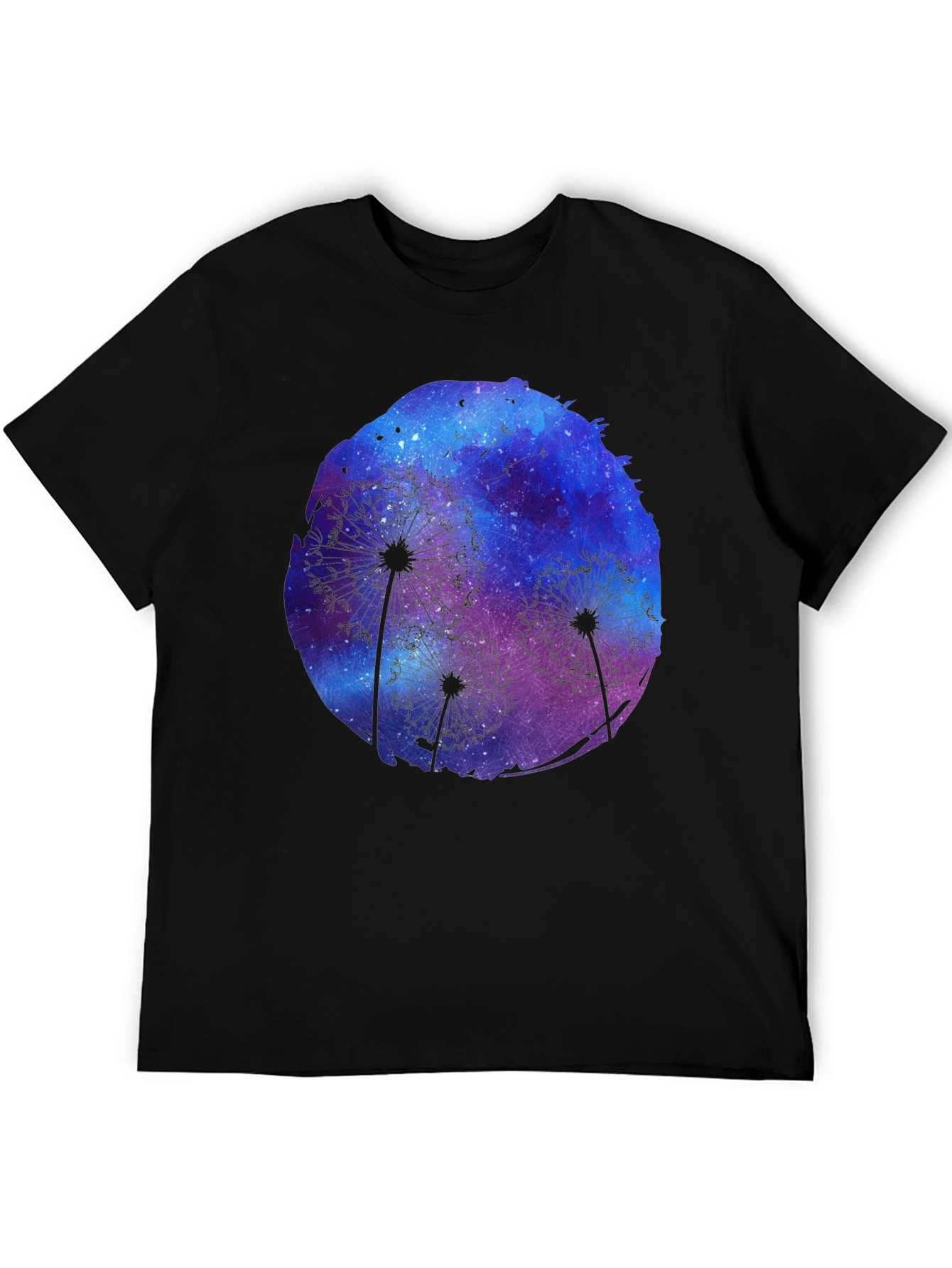 Dandelion Galaxy Print Black T-Shirt