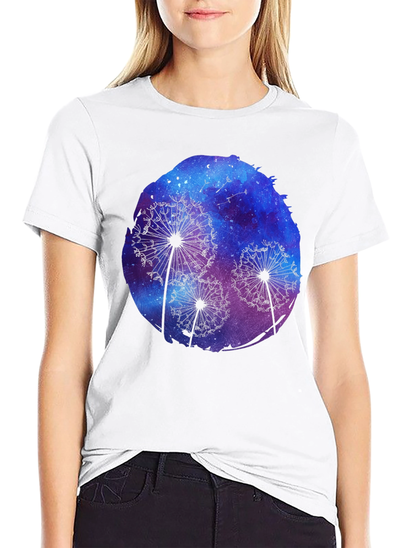 Dandelion Galaxy Print Black T-Shirt