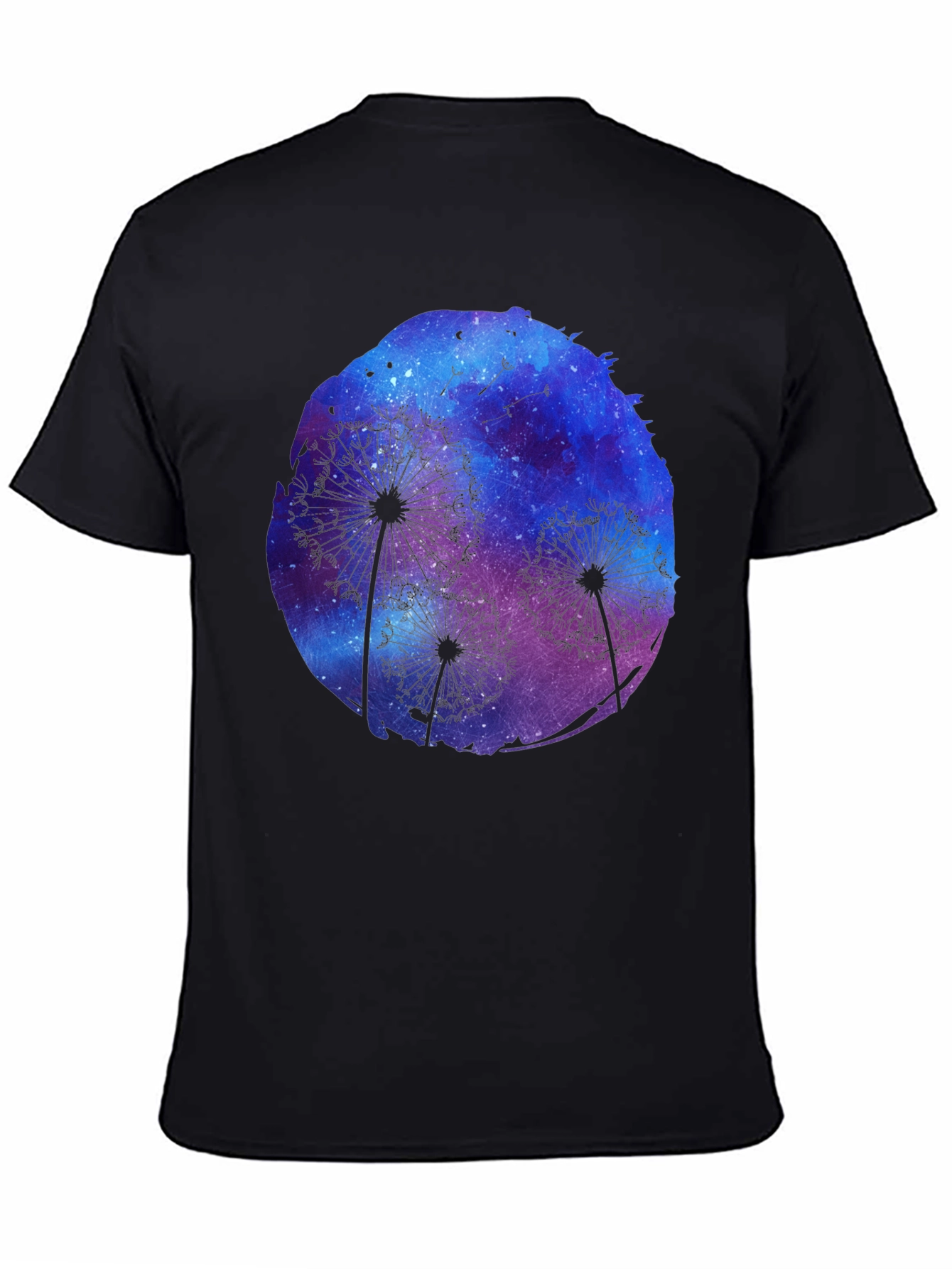 Dandelion Galaxy Print Black T-Shirt