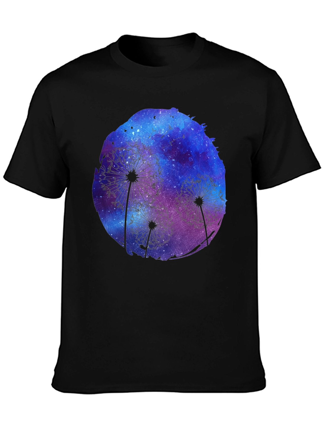 Dandelion Galaxy Print Black T-Shirt