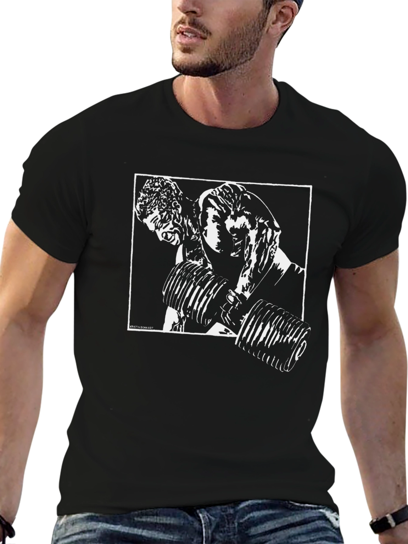 Black Graphic T-Shirt: Weightlifting Design