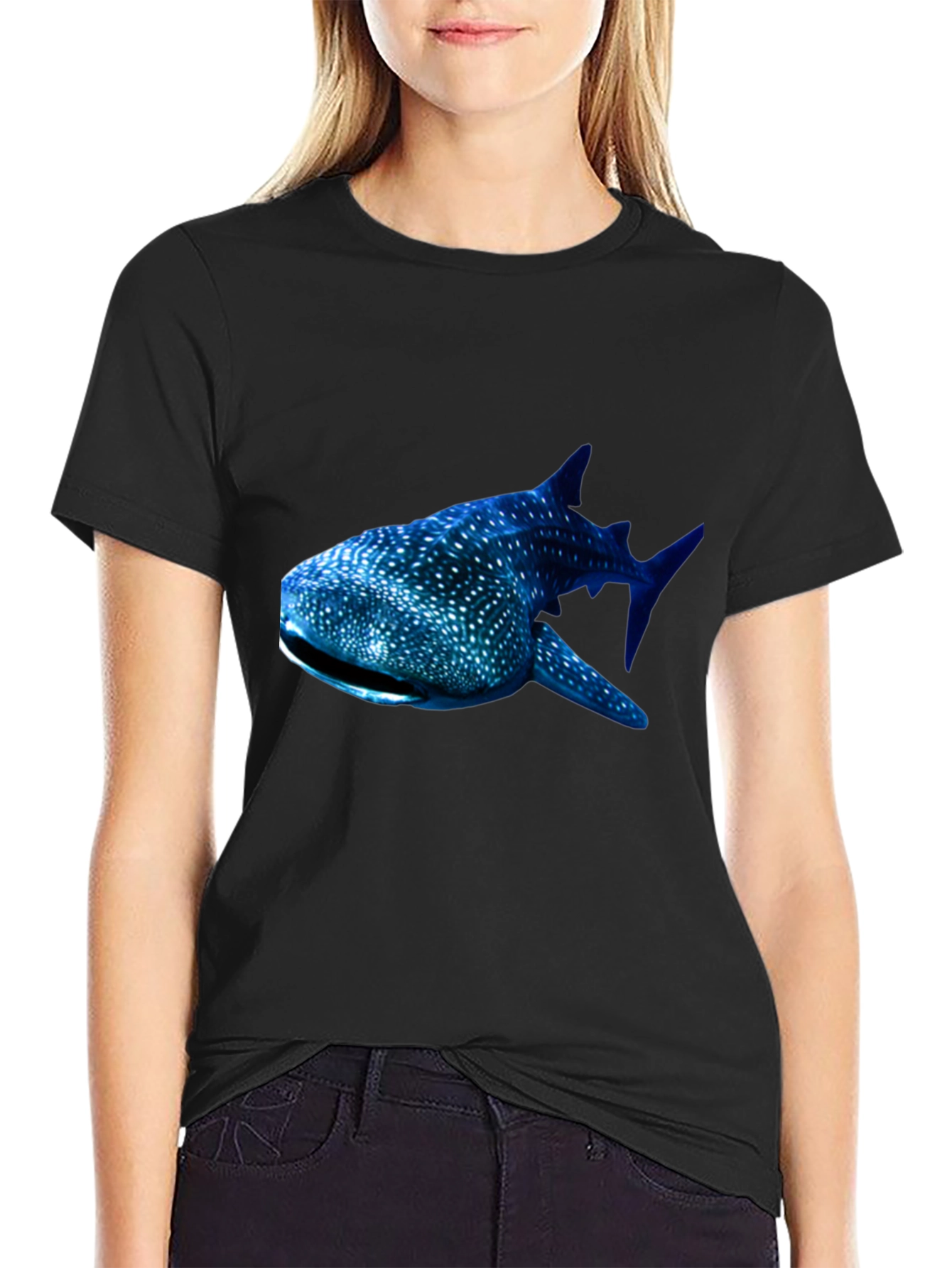 Whale Shark Graphic Tee - Black Cotton T-Shirt