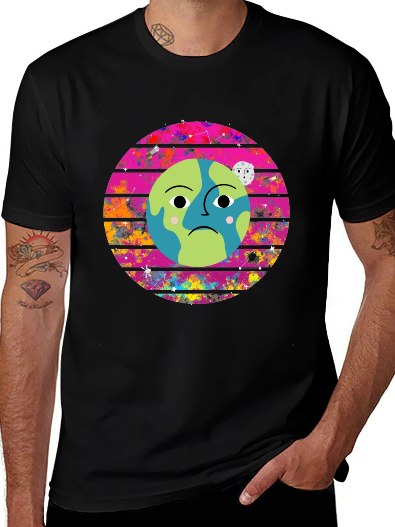 Sad Earth Graphic Tee - Black Cotton T-Shirt