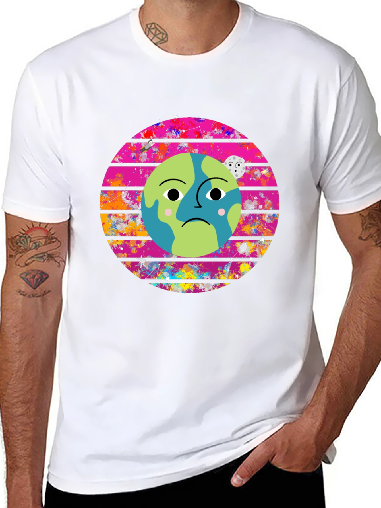 Sad Earth Graphic Tee - Black Cotton T-Shirt
