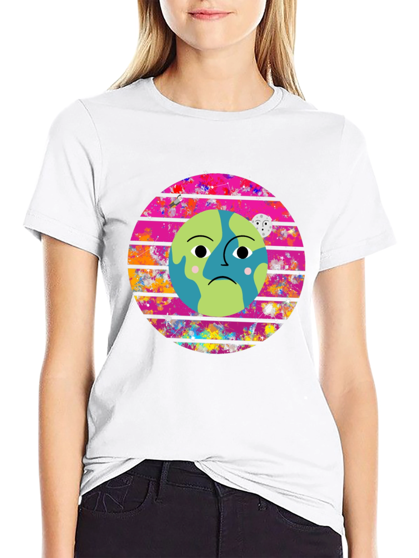 Sad Earth Graphic Tee - Black Cotton T-Shirt