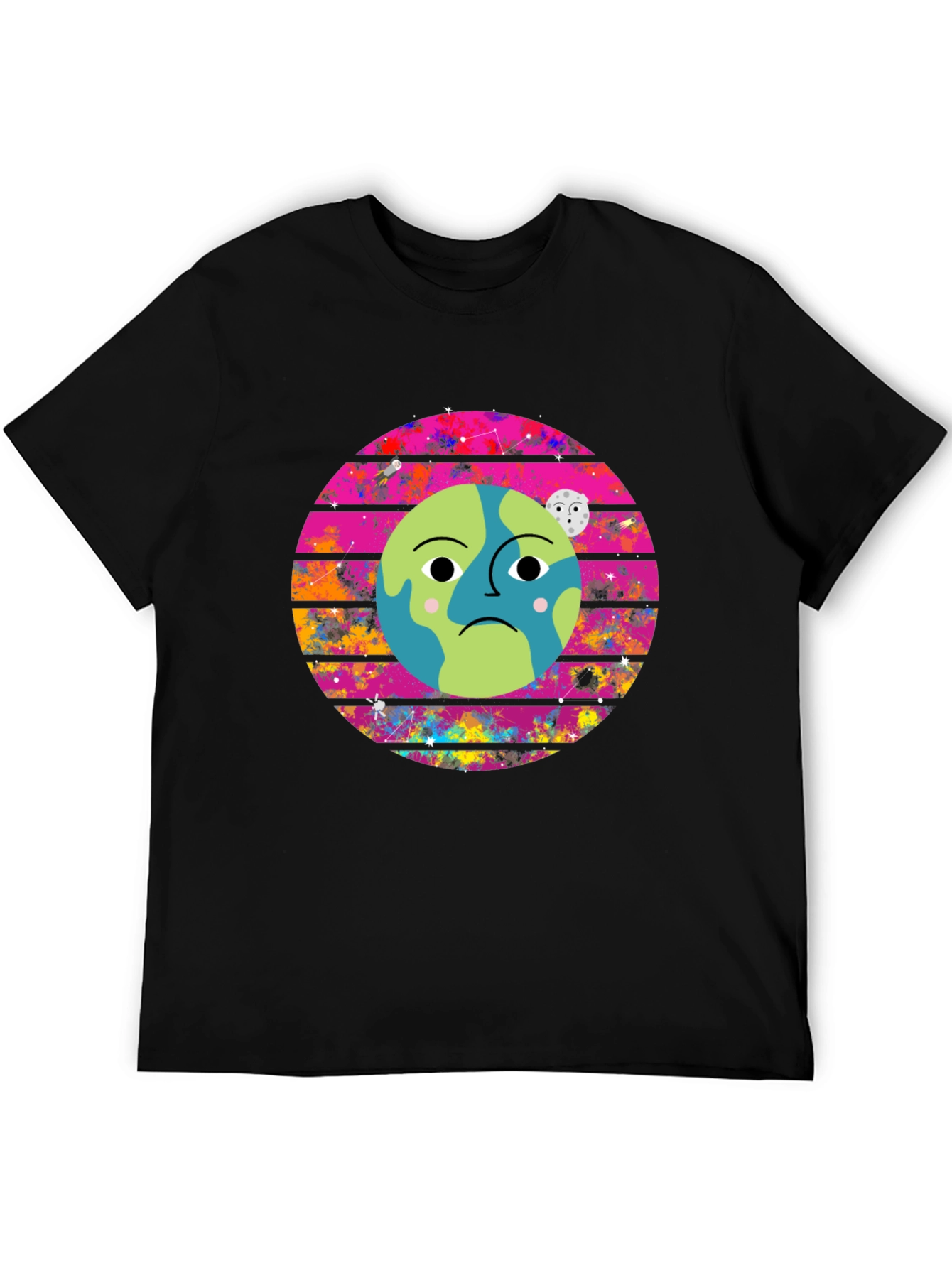 Sad Earth Graphic Tee - Black Cotton T-Shirt