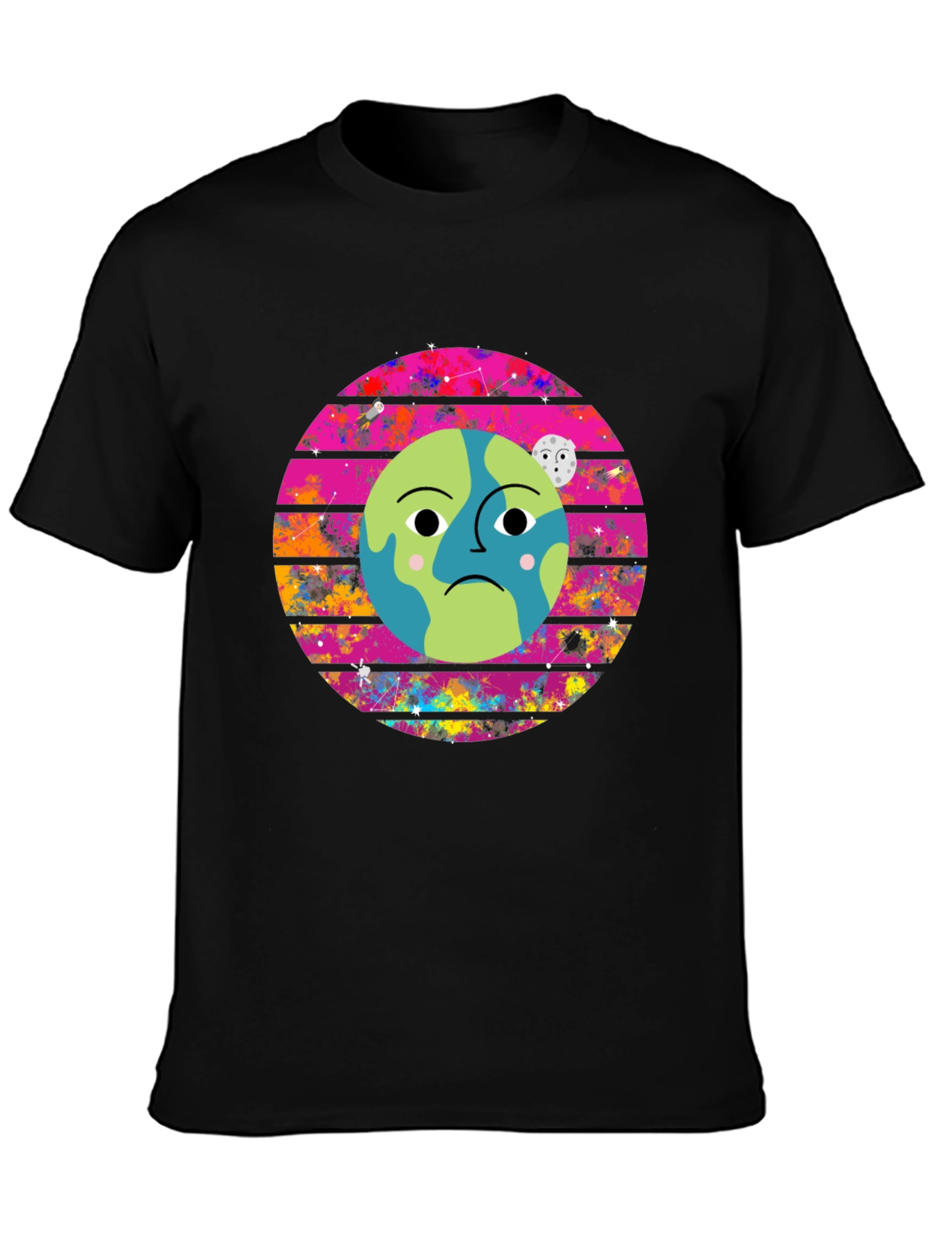 Sad Earth Graphic Tee - Black Cotton T-Shirt