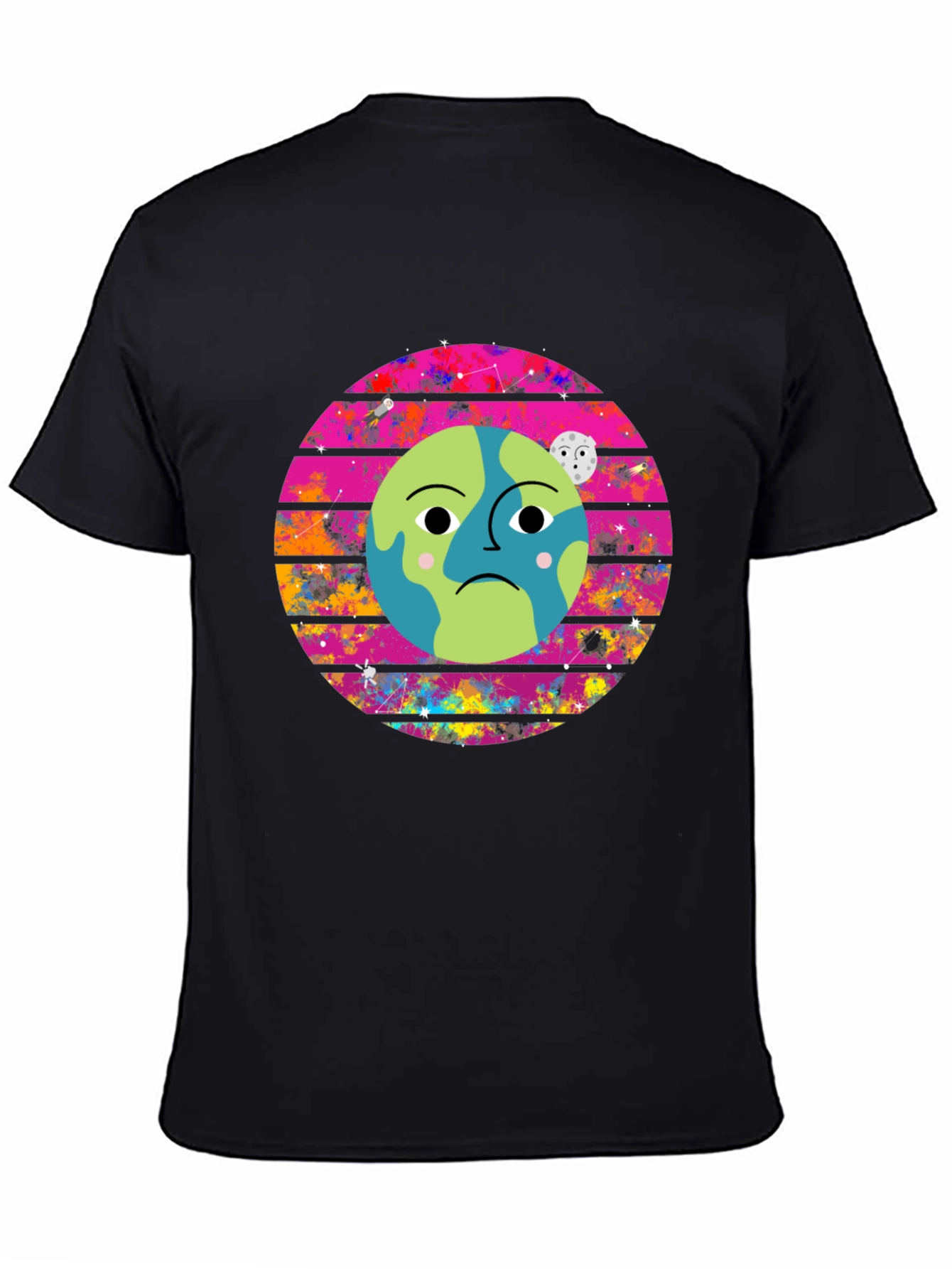 Sad Earth Graphic Tee - Black Cotton T-Shirt