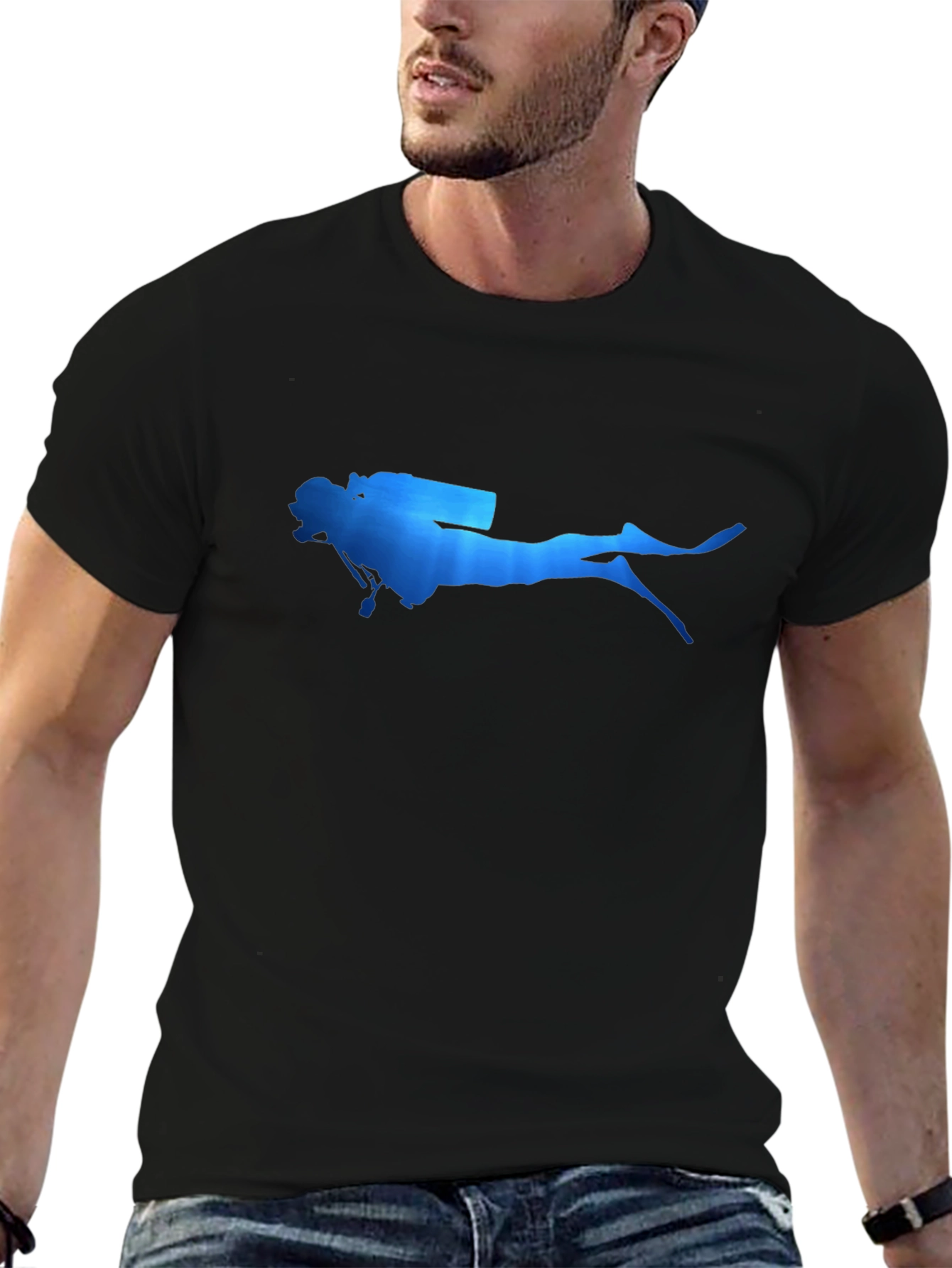 Diver Silhouette T-Shirt - Black Cotton Tee
