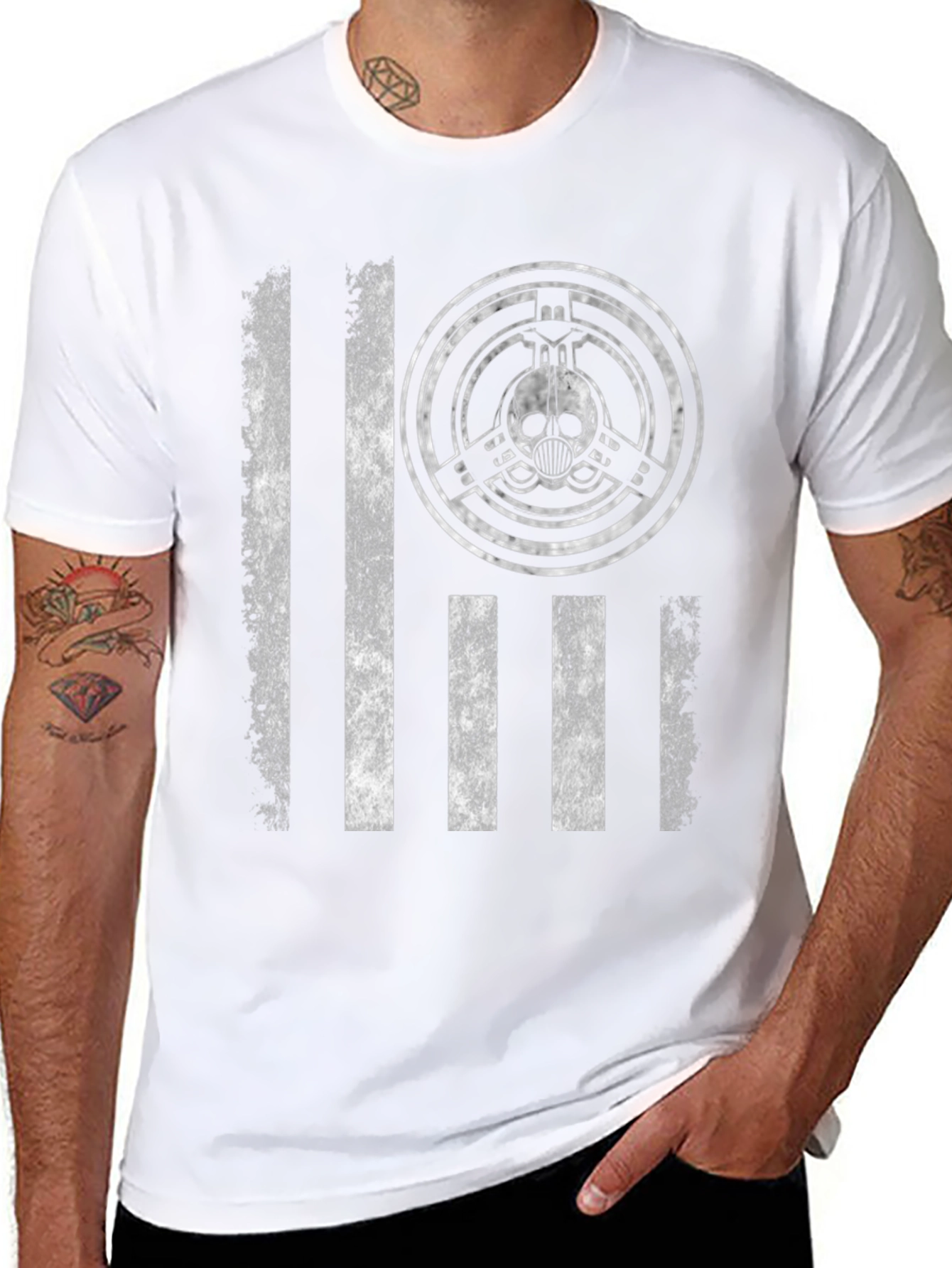 Distressed Flag Skull Emblem Graphic T-Shirt