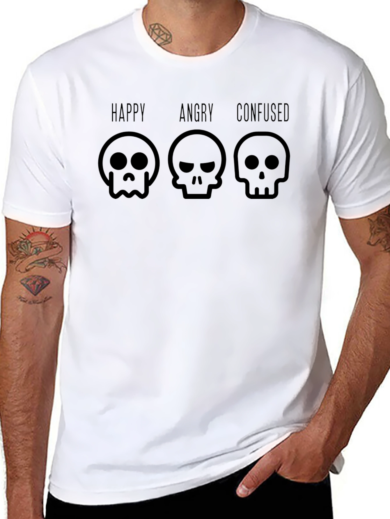 Mood Skull T-Shirt - Happy Angry Confused Graphic Tee