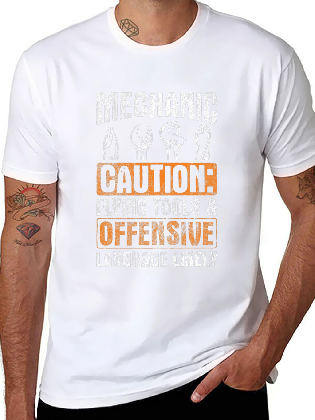 Mechanic Caution Graphic T-Shirt - Funny Novelty Tee