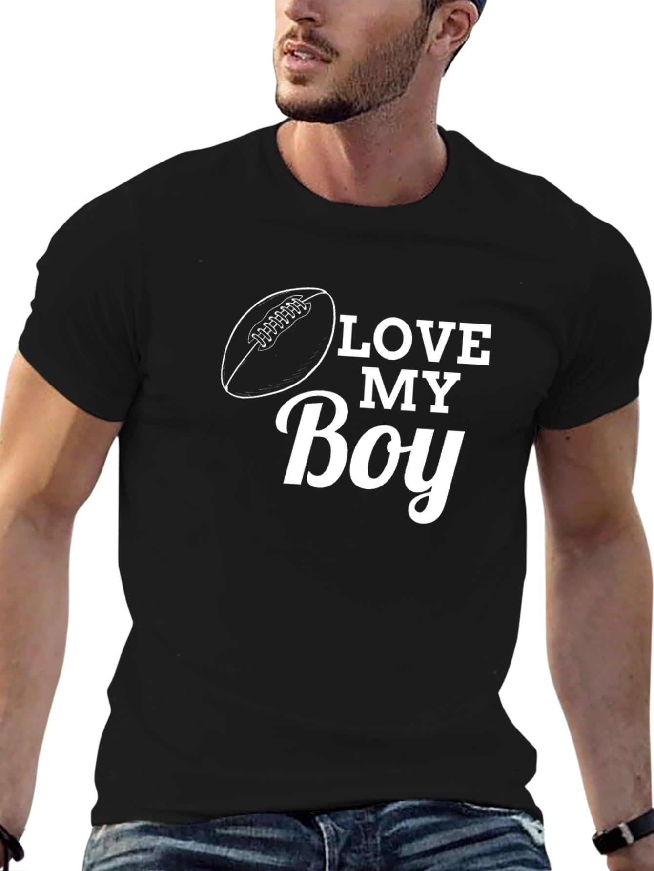 Love My Boy Football T-Shirt - Black