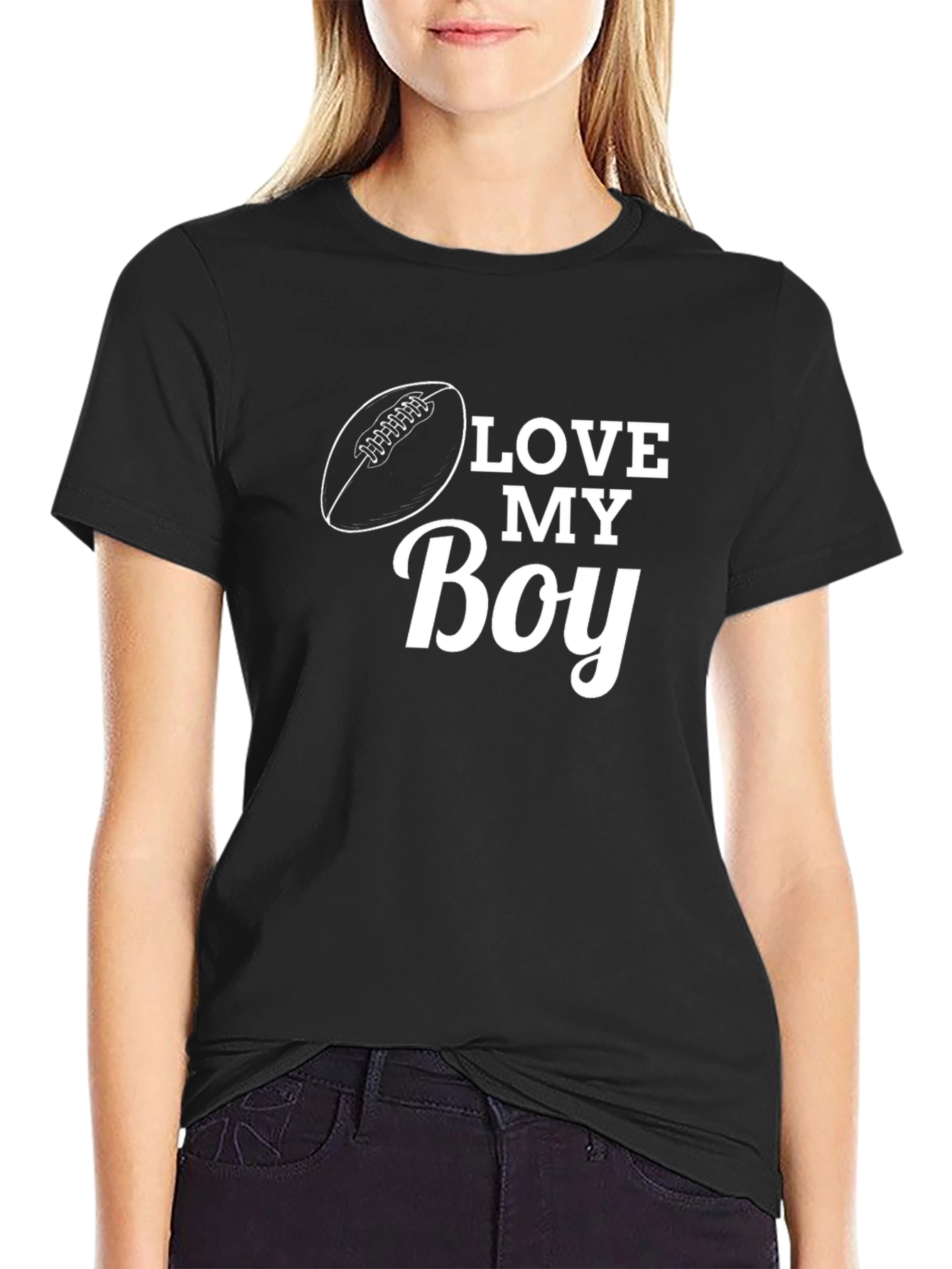 Love My Boy Football T-Shirt - Black