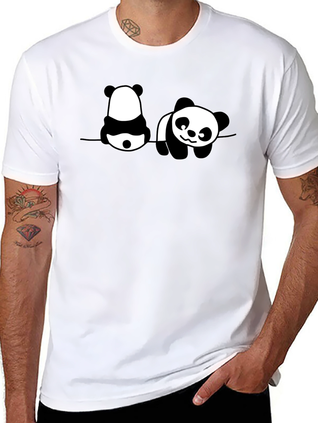 Panda Print Mens Black Graphic T-Shirt