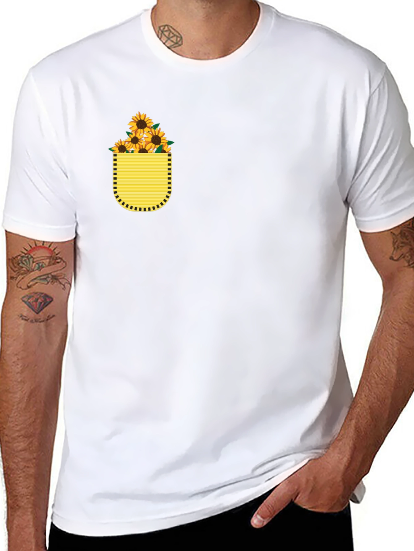 Sunflower Pocket Graphic Tee - Soft Black Cotton