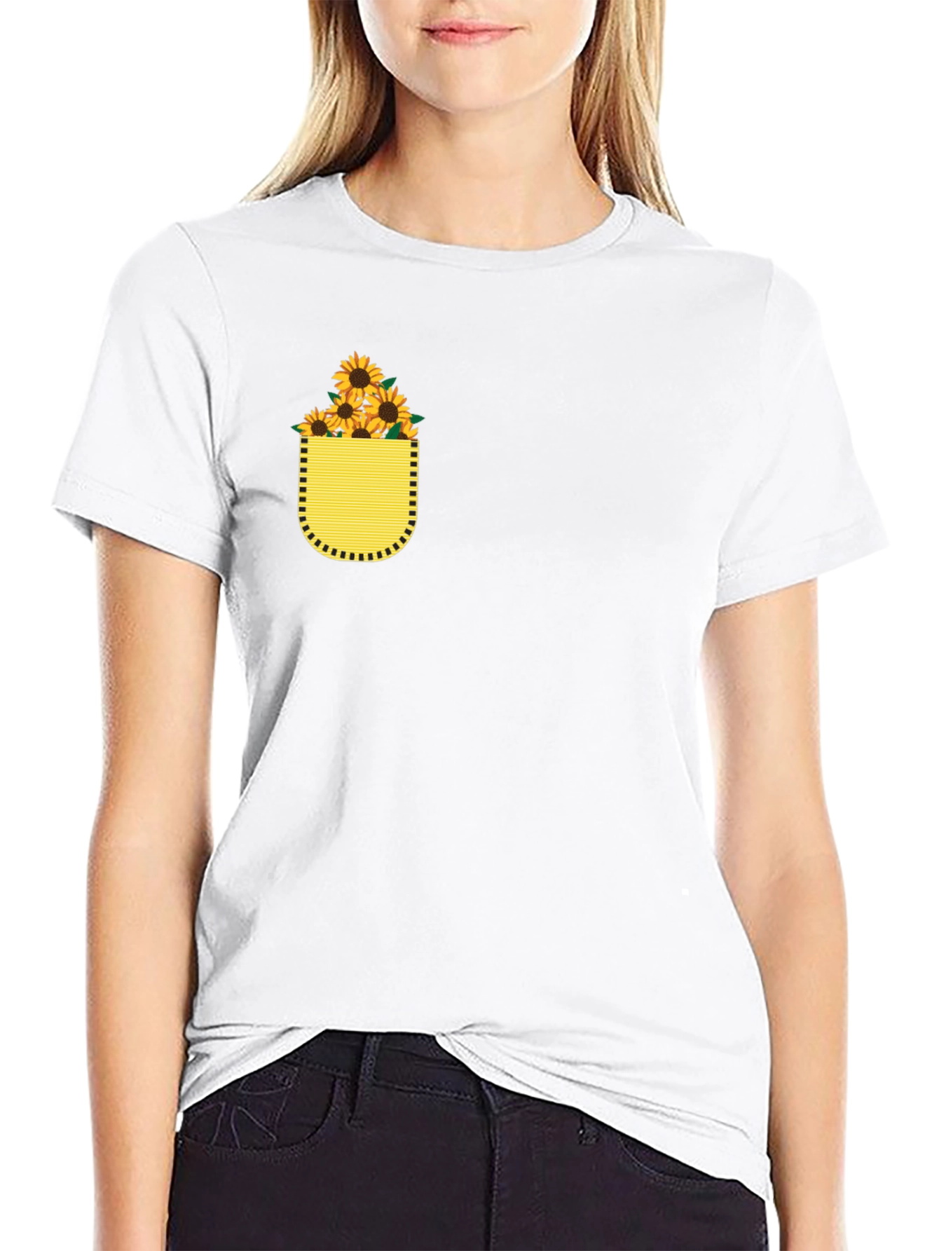 Sunflower Pocket Graphic Tee - Soft Black Cotton