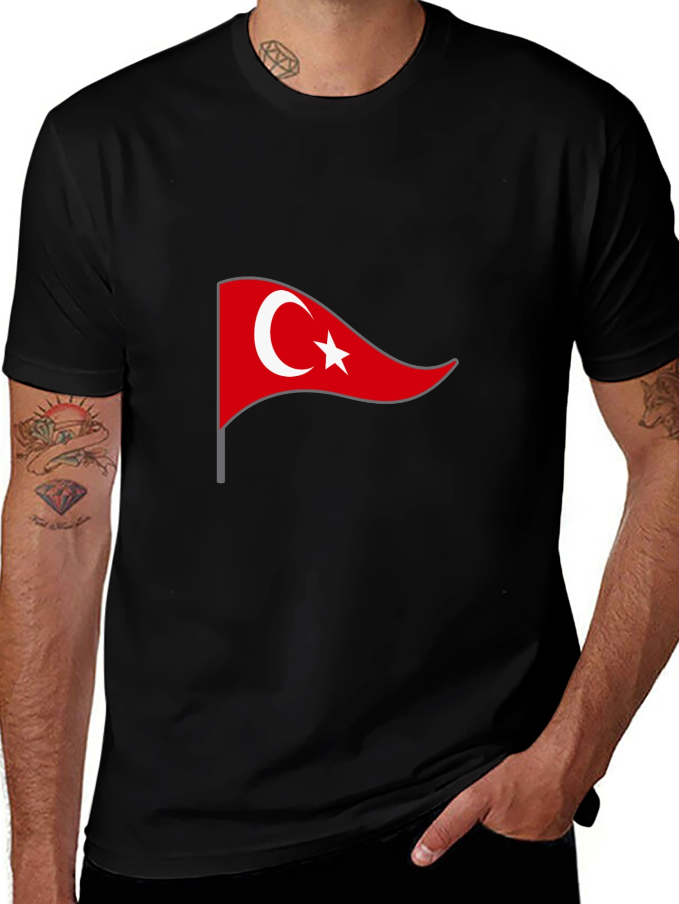 Turkey Flag Graphic Tee - Black Cotton T-Shirt