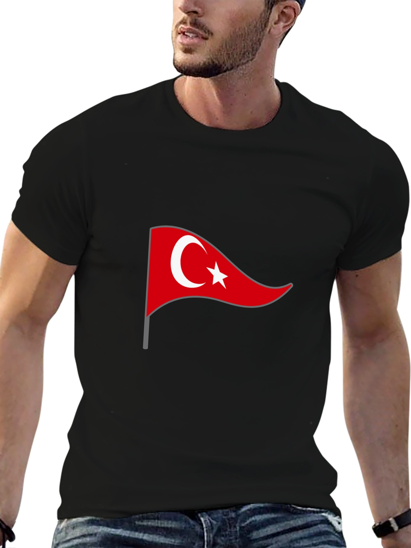 Turkey Flag Graphic Tee - Black Cotton T-Shirt