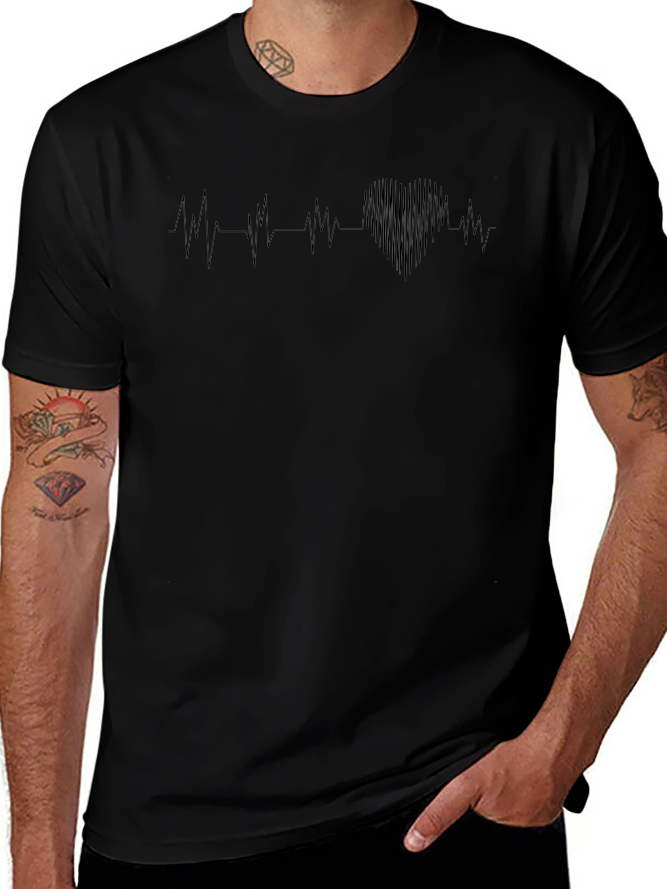 Heartbeat Graphic Tee - Stylish Mens Black T-Shirt