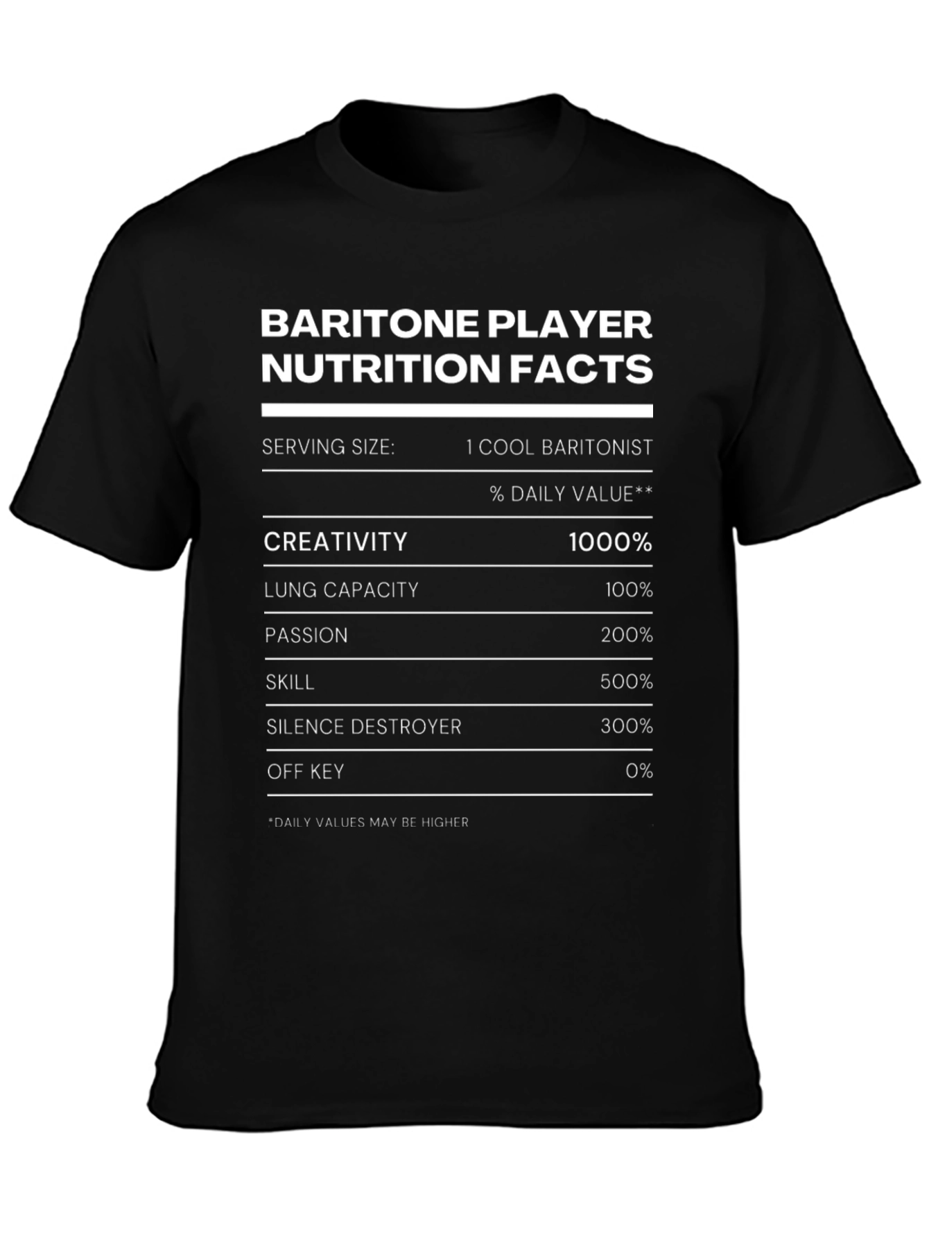 Baritone Player Nutrition Facts Funny Musician T-Shirt