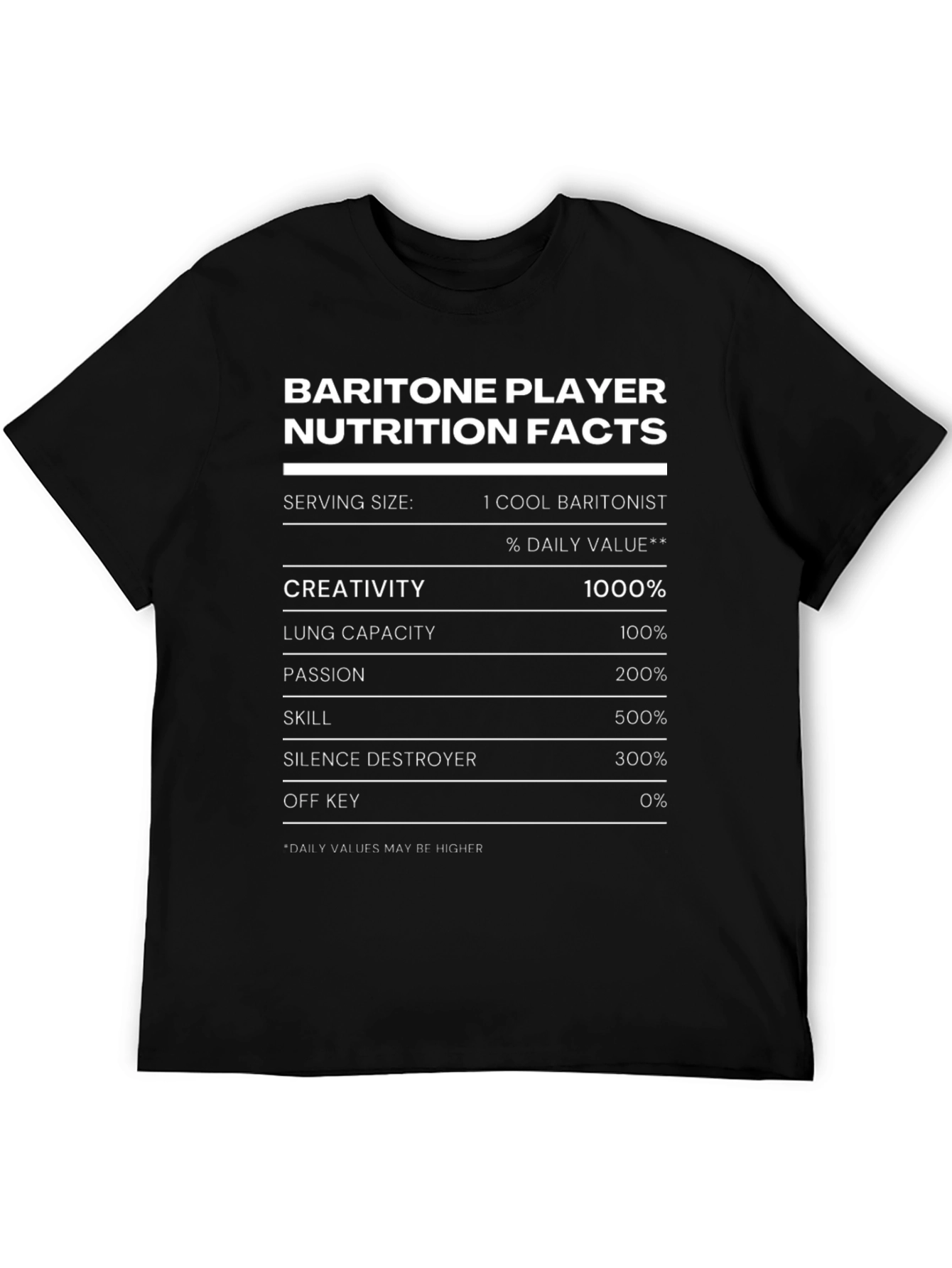 Baritone Player Nutrition Facts Funny Musician T-Shirt