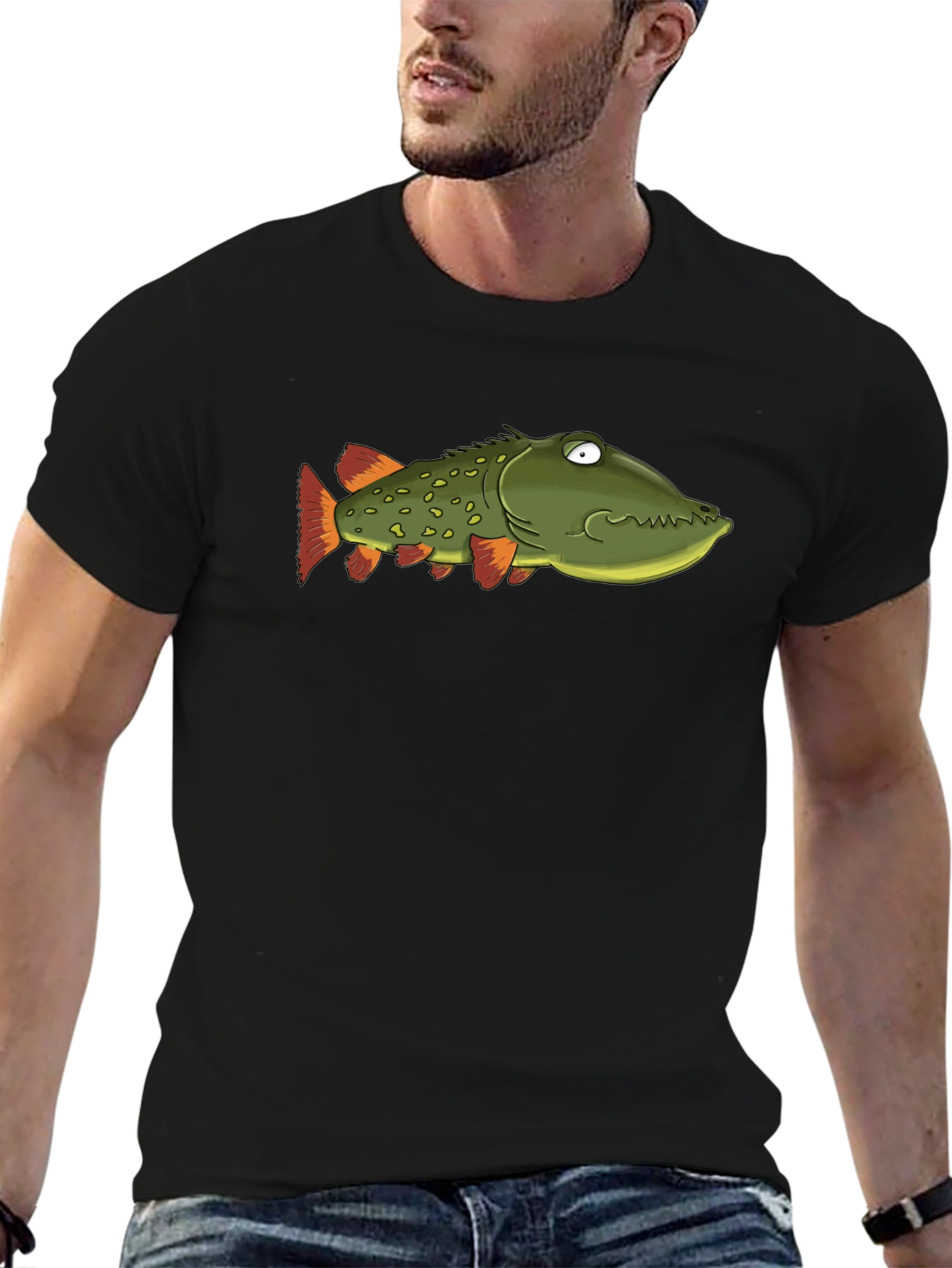 Funny Fish Graphic T-Shirt - Unique Cartoon Pike Design