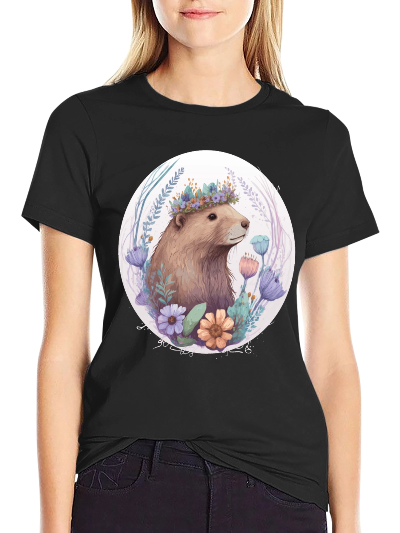 Floral Crown Beaver Graphic T-Shirt