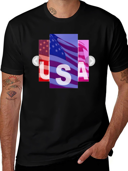 USA Flag Graphic Print Black T-Shirt