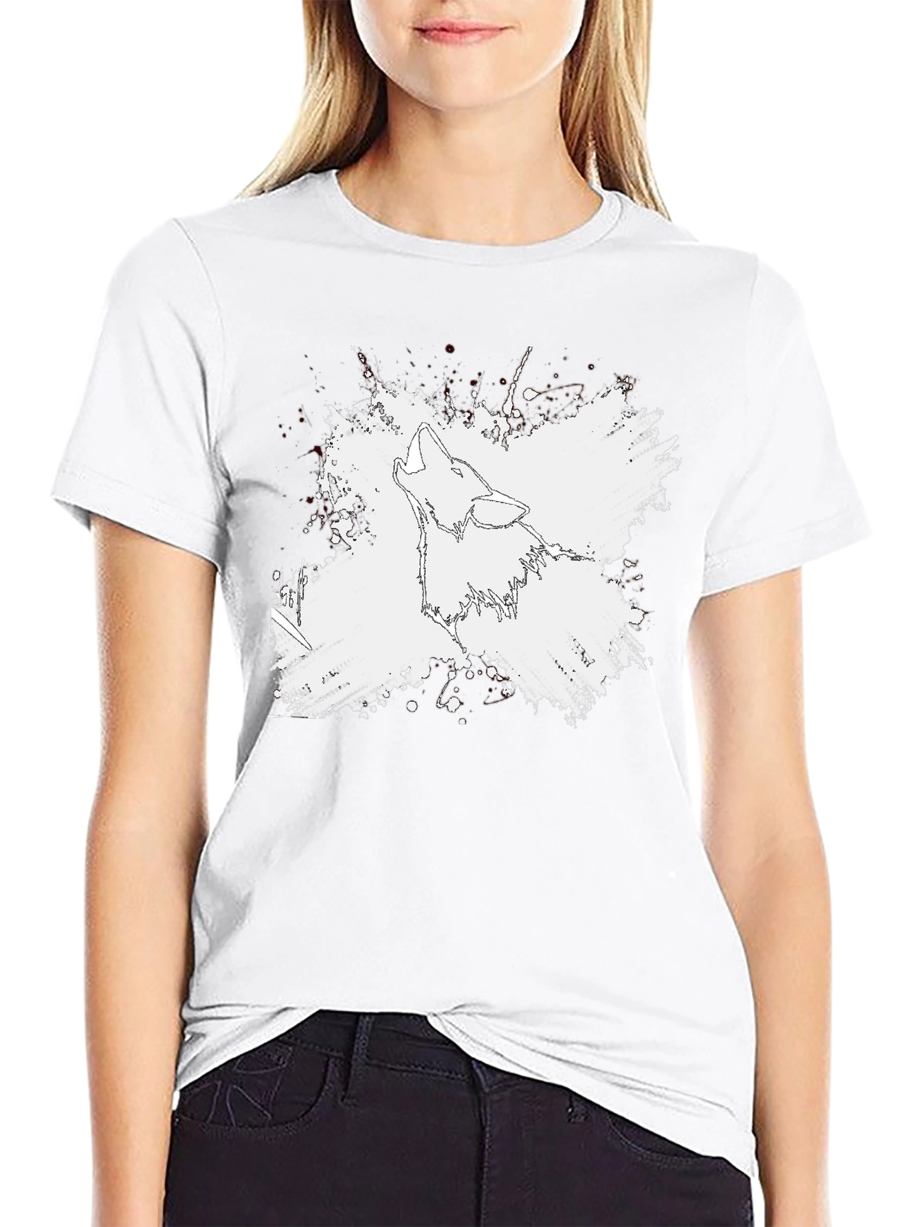 Wolf Graphic Print T-Shirt - Black