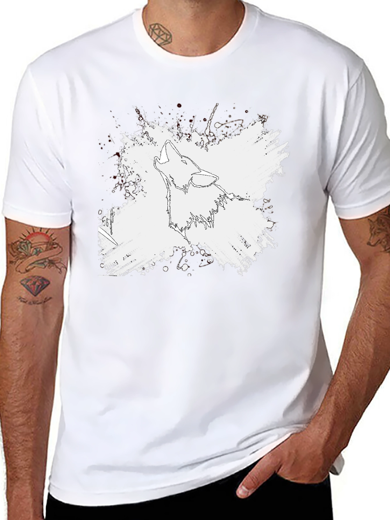 Wolf Graphic Print T-Shirt - Black