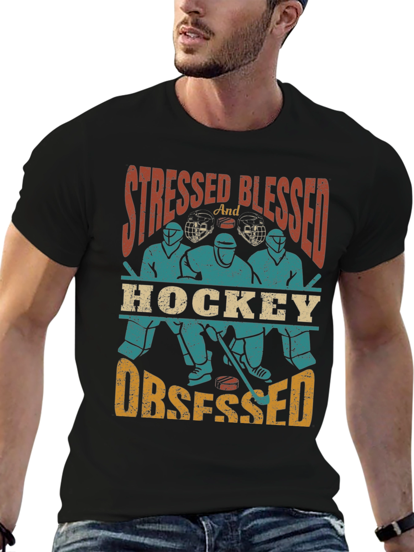 Stressed Blessed Hockey Obsessed T-Shirt