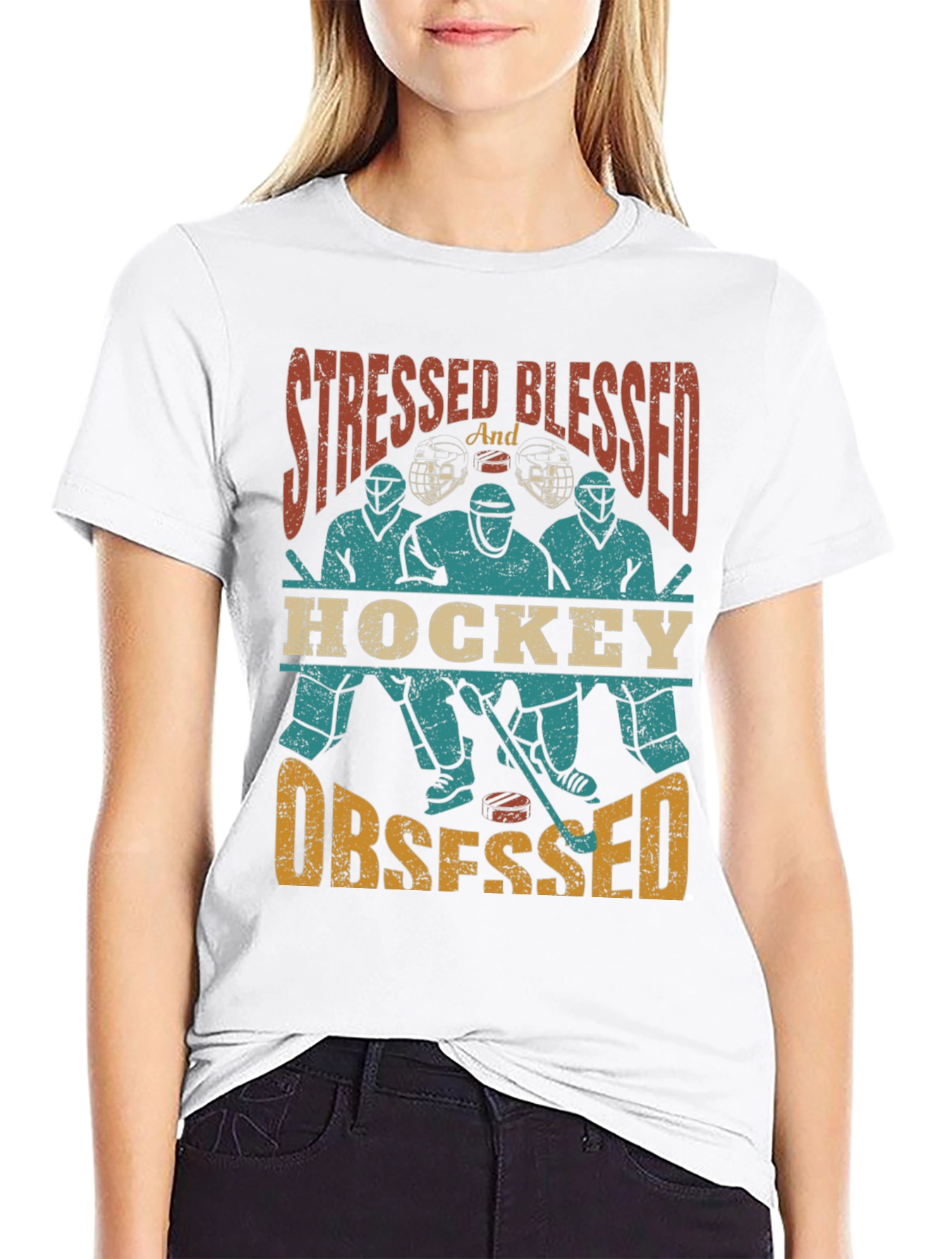 Stressed Blessed Hockey Obsessed T-Shirt