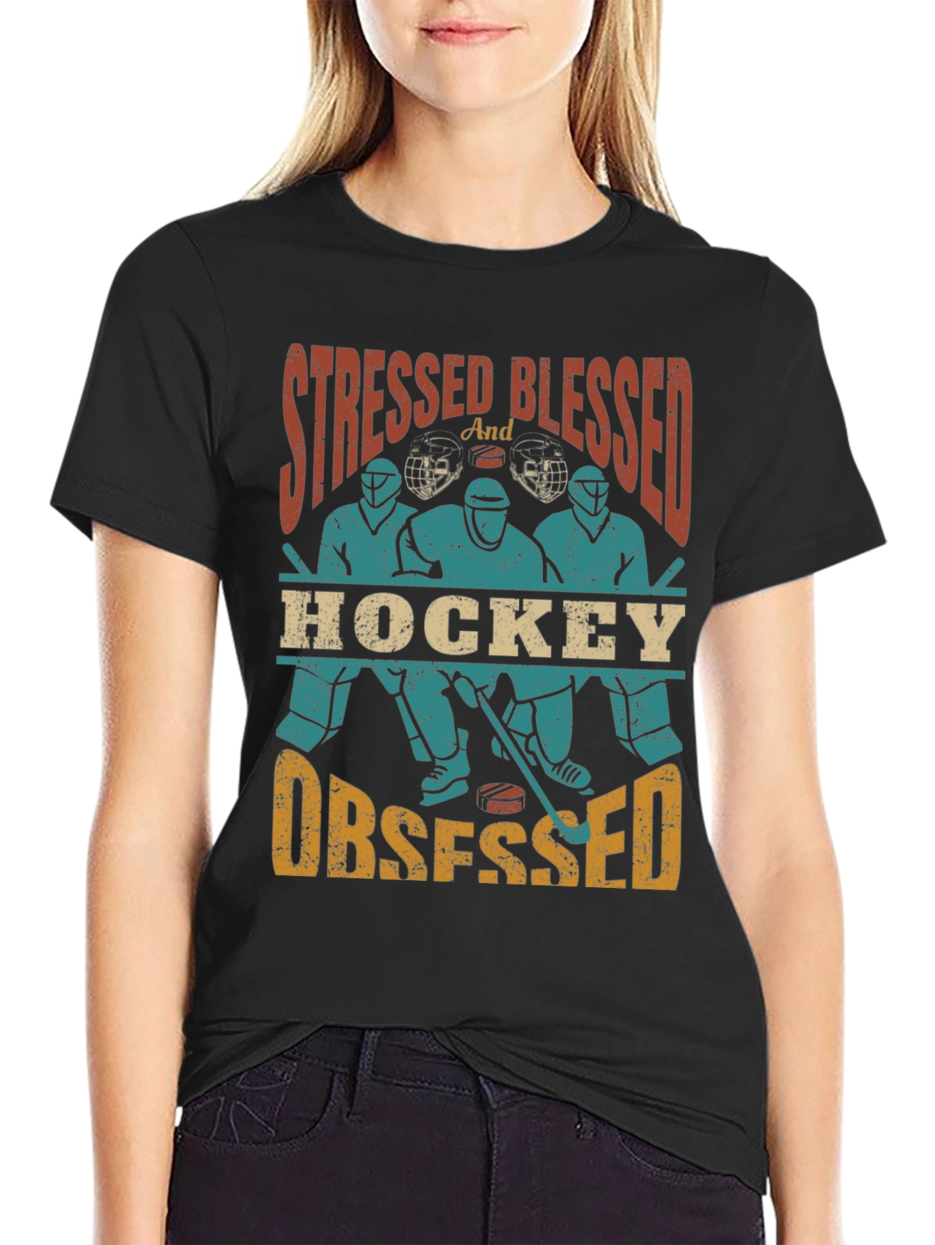 Stressed Blessed Hockey Obsessed T-Shirt