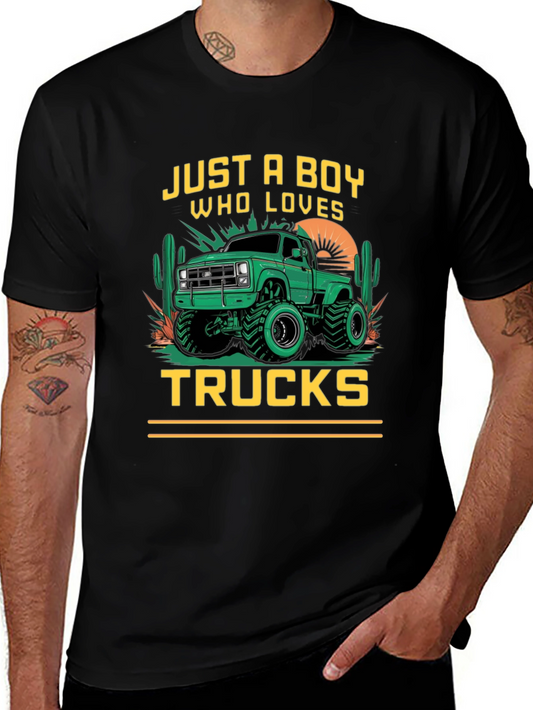 Boy Who Loves Trucks Black Graphic T-Shirt