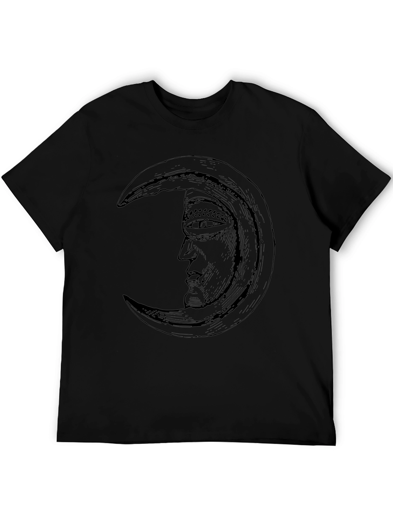 Crescent Moon Face Graphic Black T-Shirt