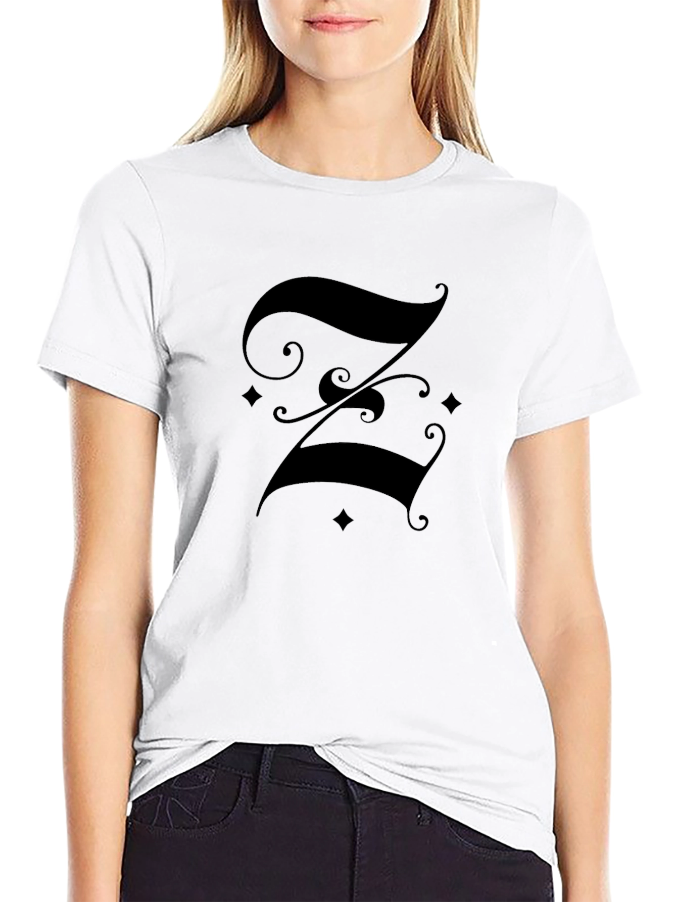 Elegant Initial Z Graphic T-Shirt - Classic Black Tee