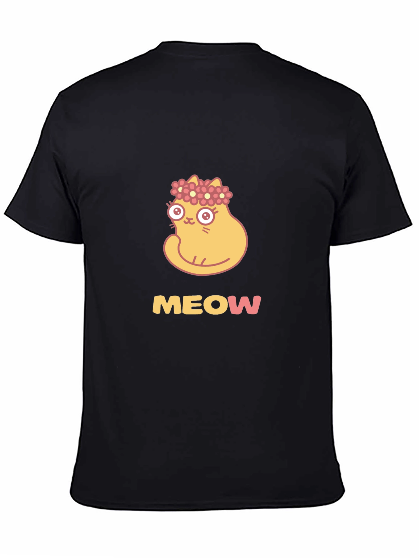 Cute Cat Flower Crown Black T-Shirt