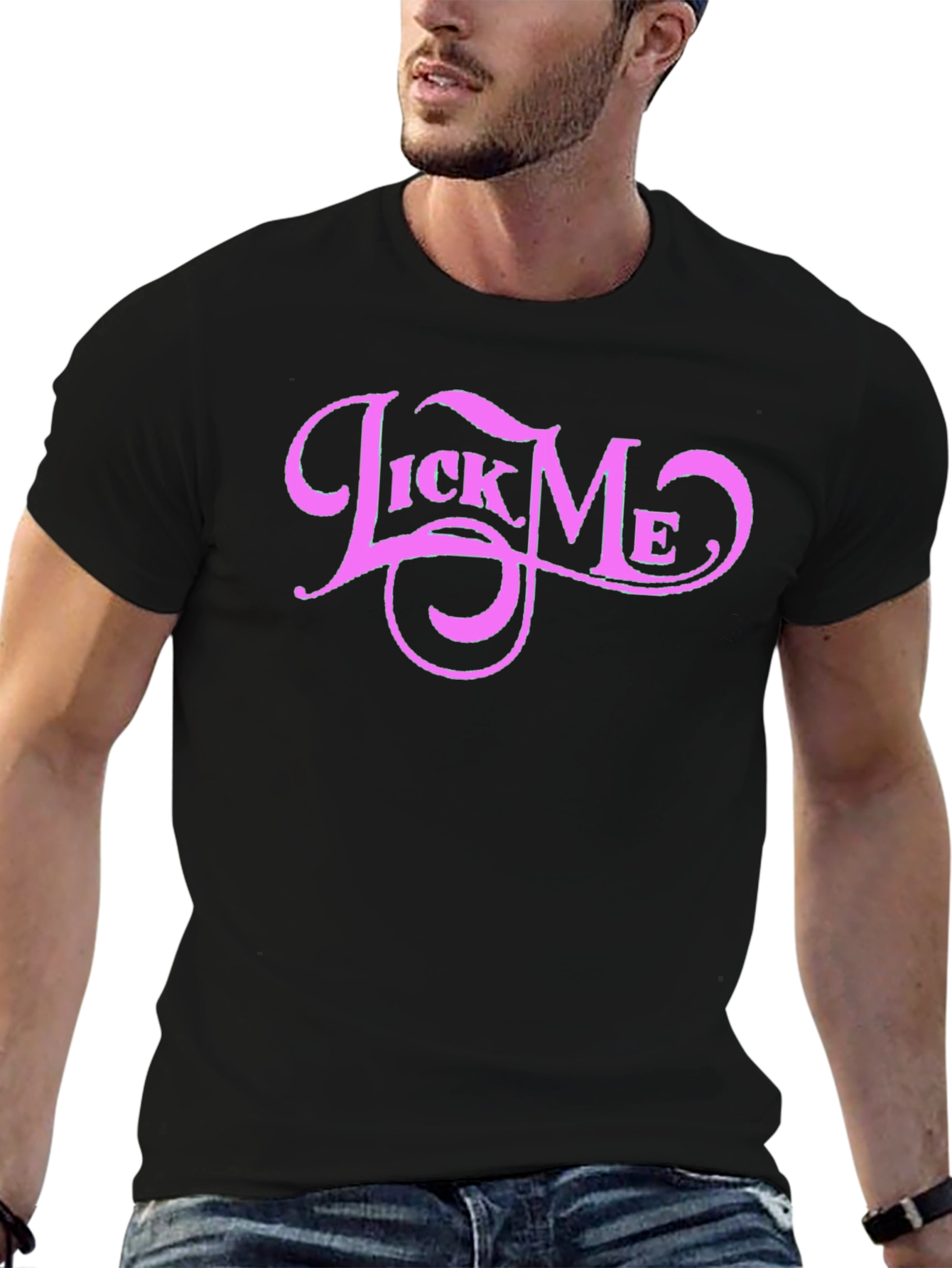 Lick Me Pink Graphic Black Tee Shirt