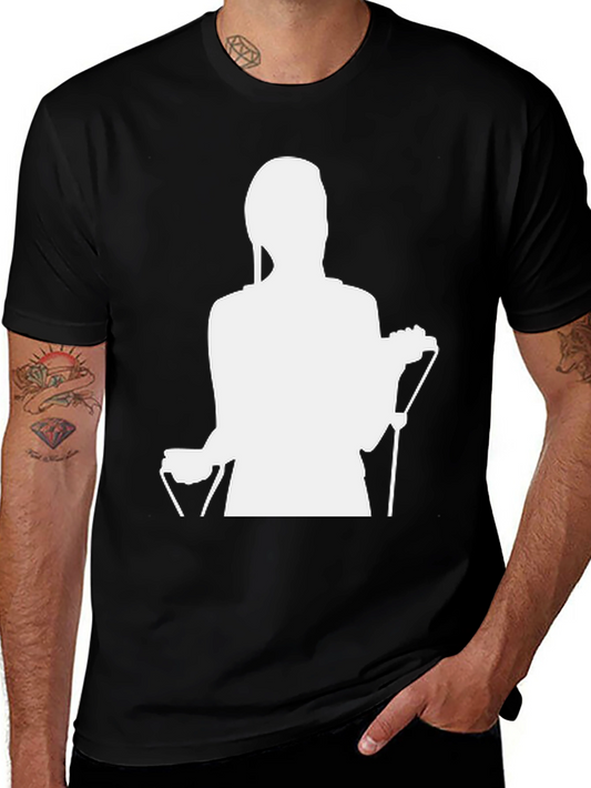 Black T-Shirt with Abstract White Silhouette Print
