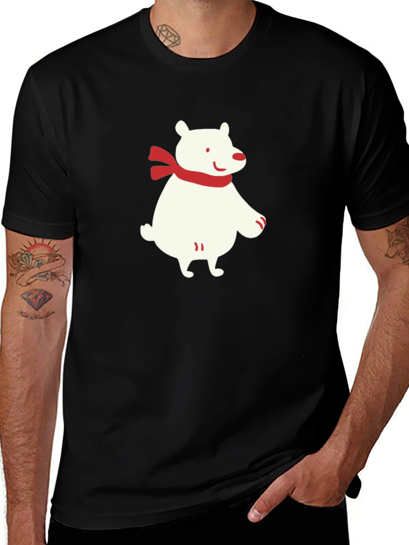 Polar Bear Scarf Graphic Black T-Shirt