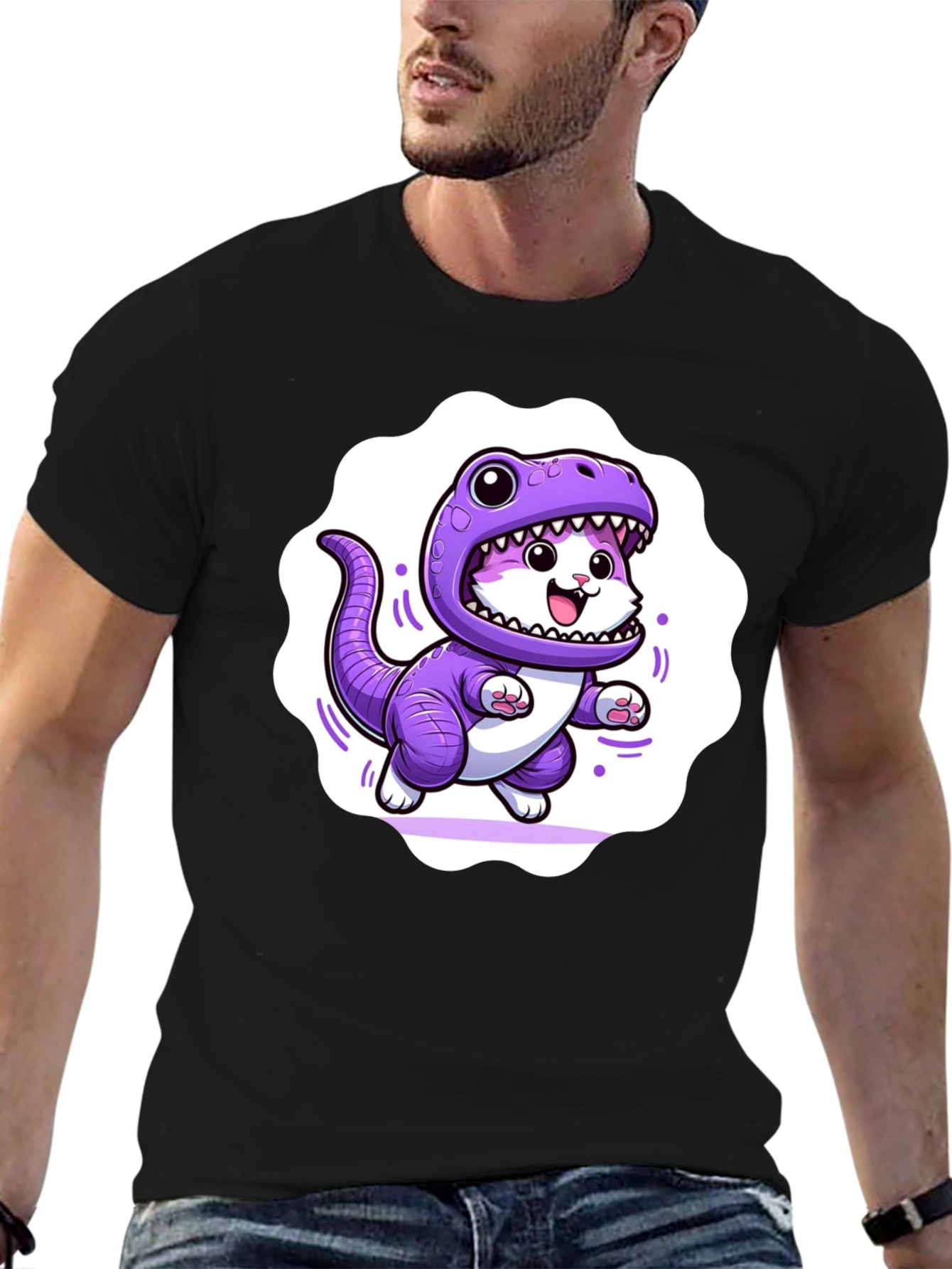 Cute Cat in Dino Costume Graphic T-Shirt
