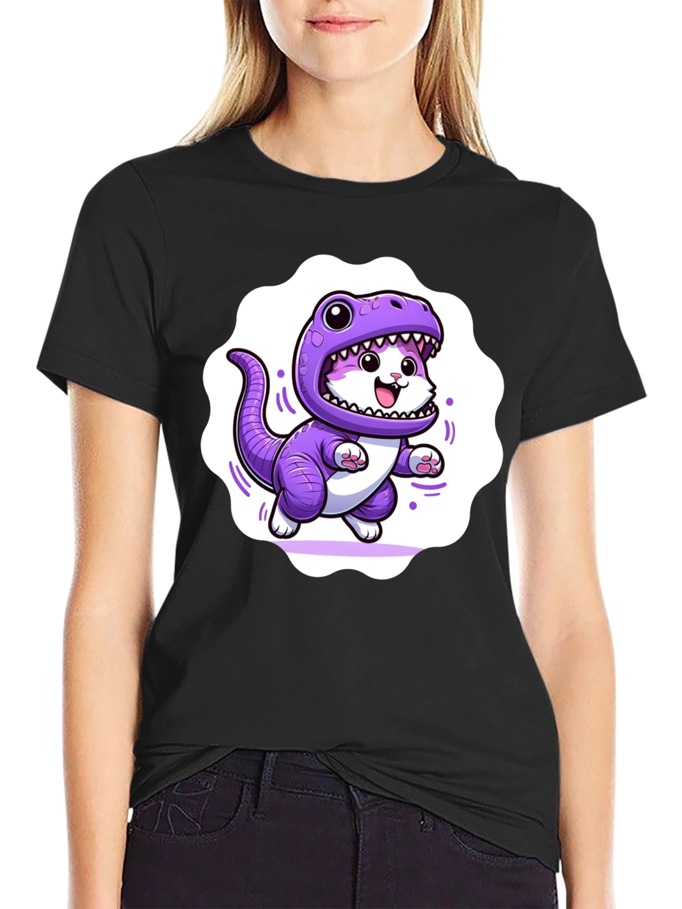 Cute Cat in Dino Costume Graphic T-Shirt