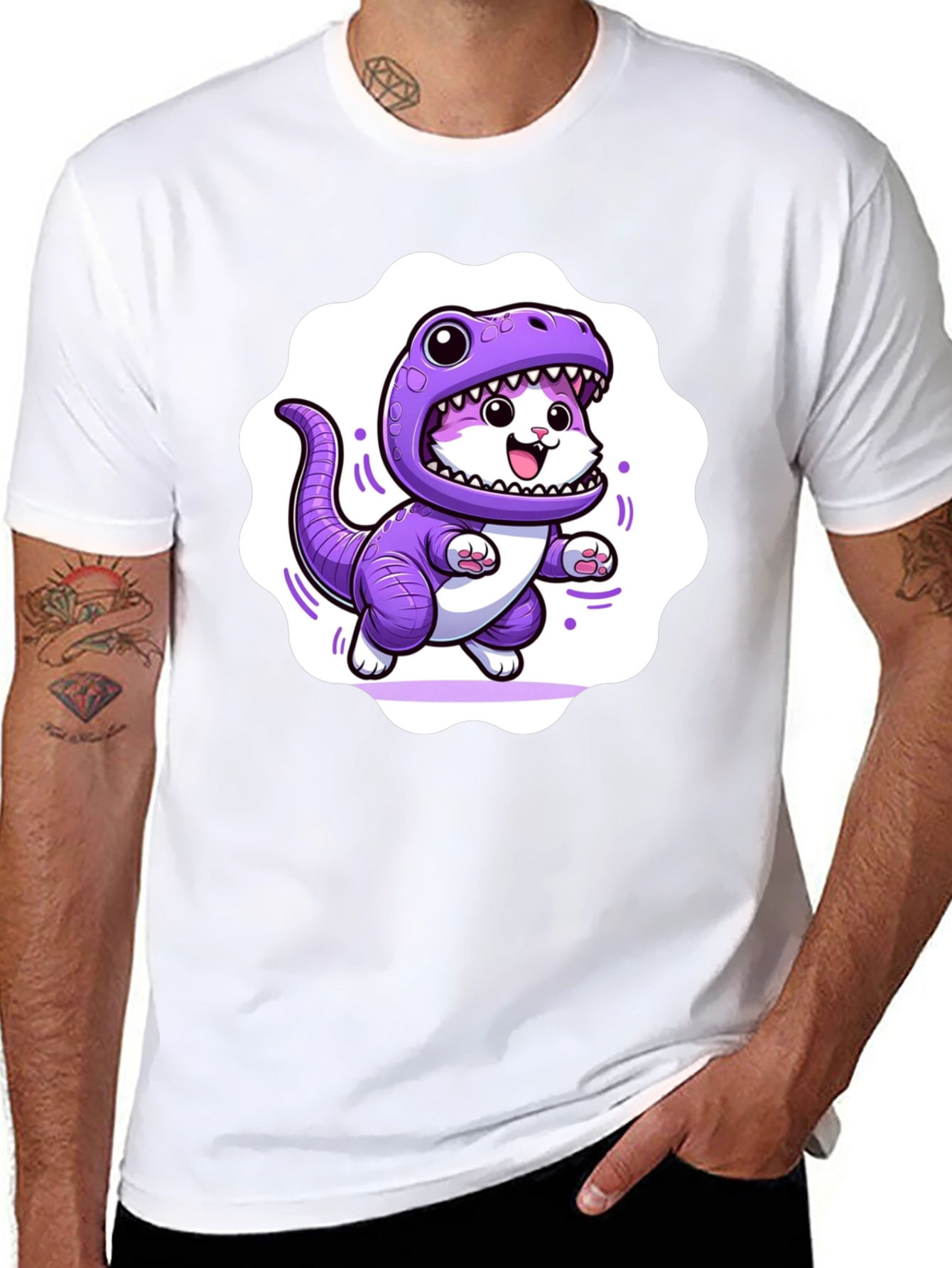 Cute Cat in Dino Costume Graphic T-Shirt