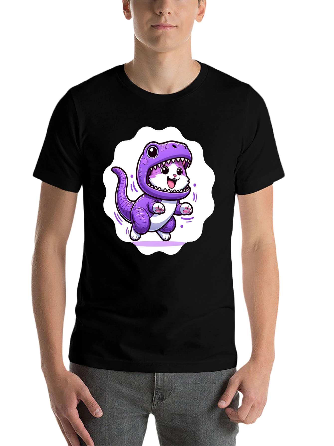 Cute Cat in Dino Costume Graphic T-Shirt