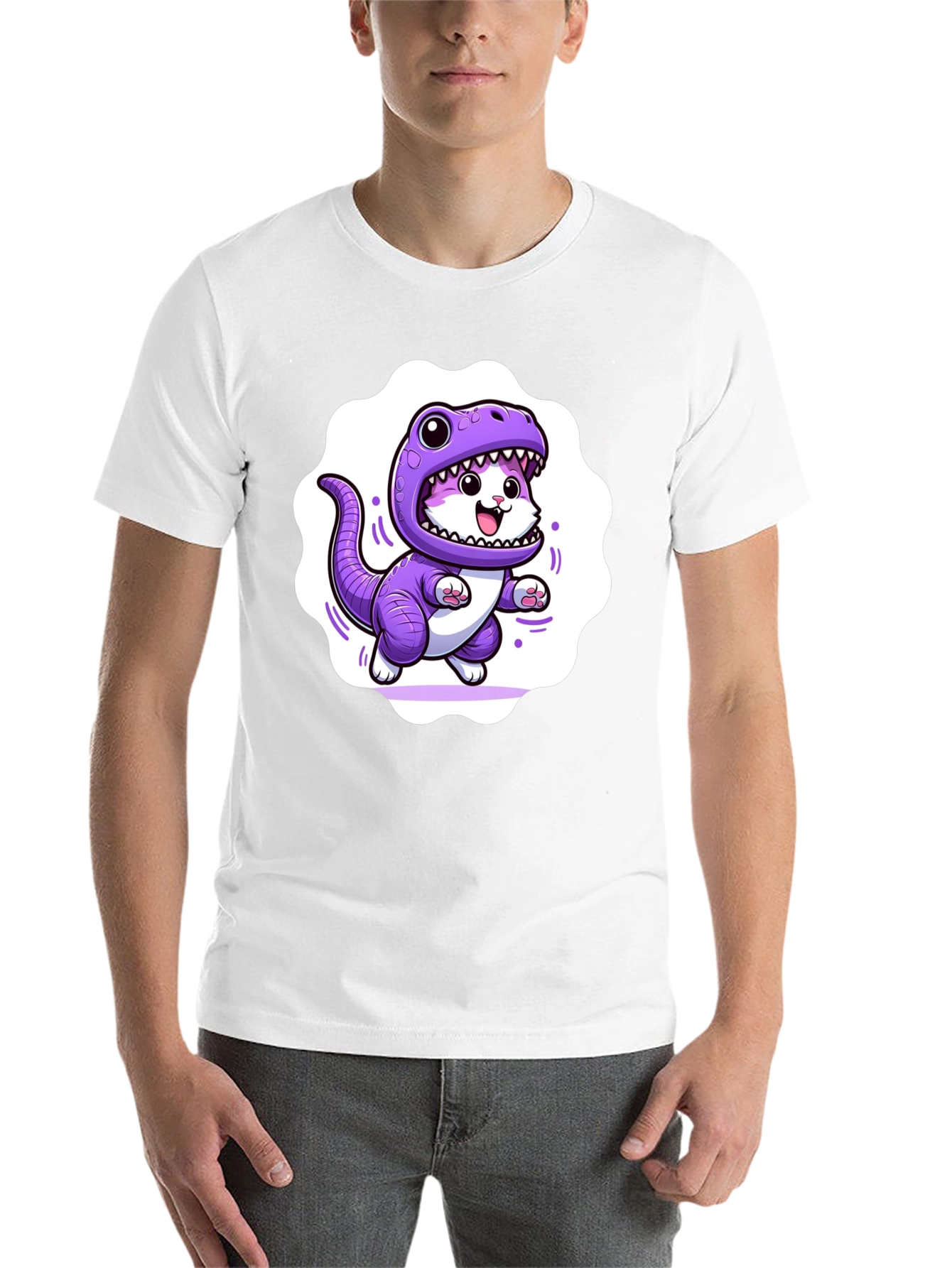 Cute Cat in Dino Costume Graphic T-Shirt