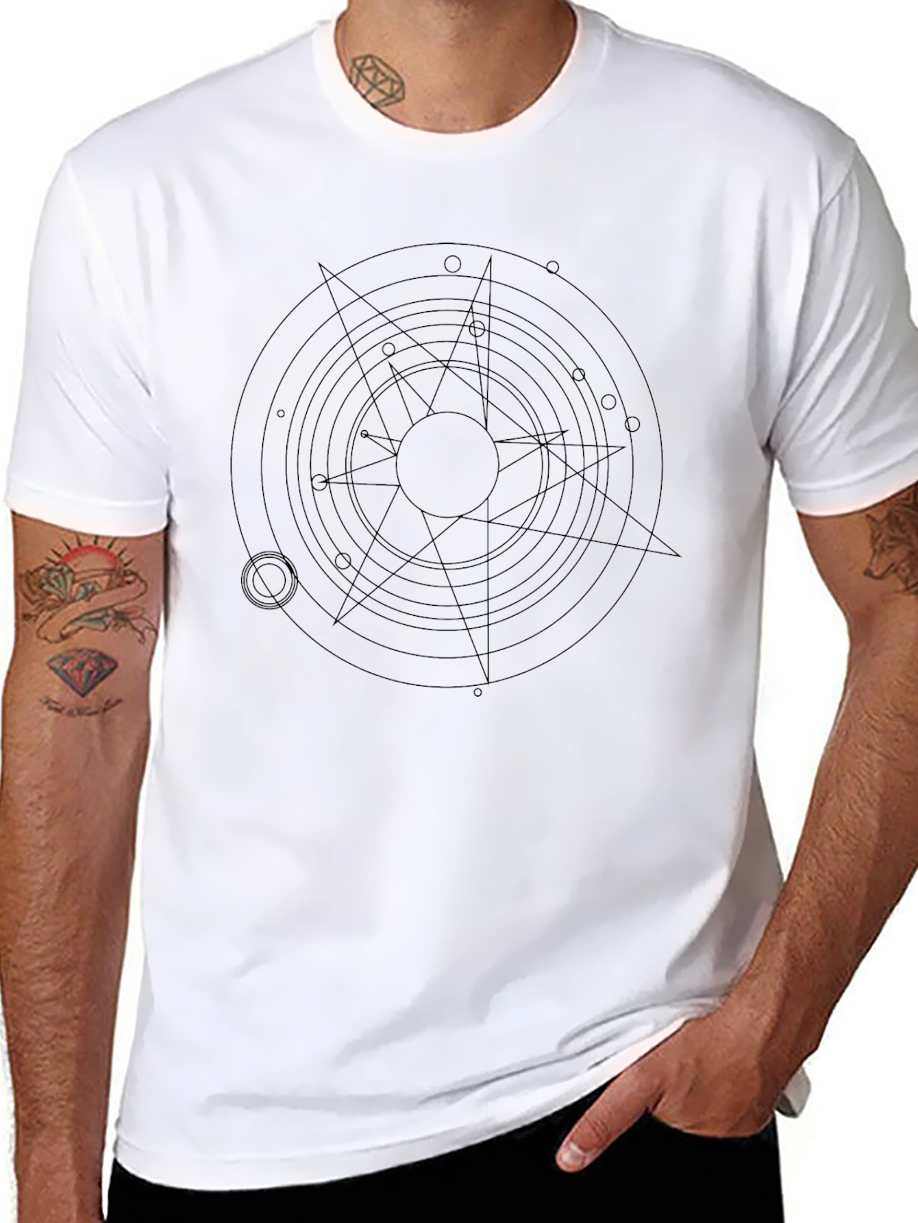 Geometric Circle Star Graphic Black T-Shirt