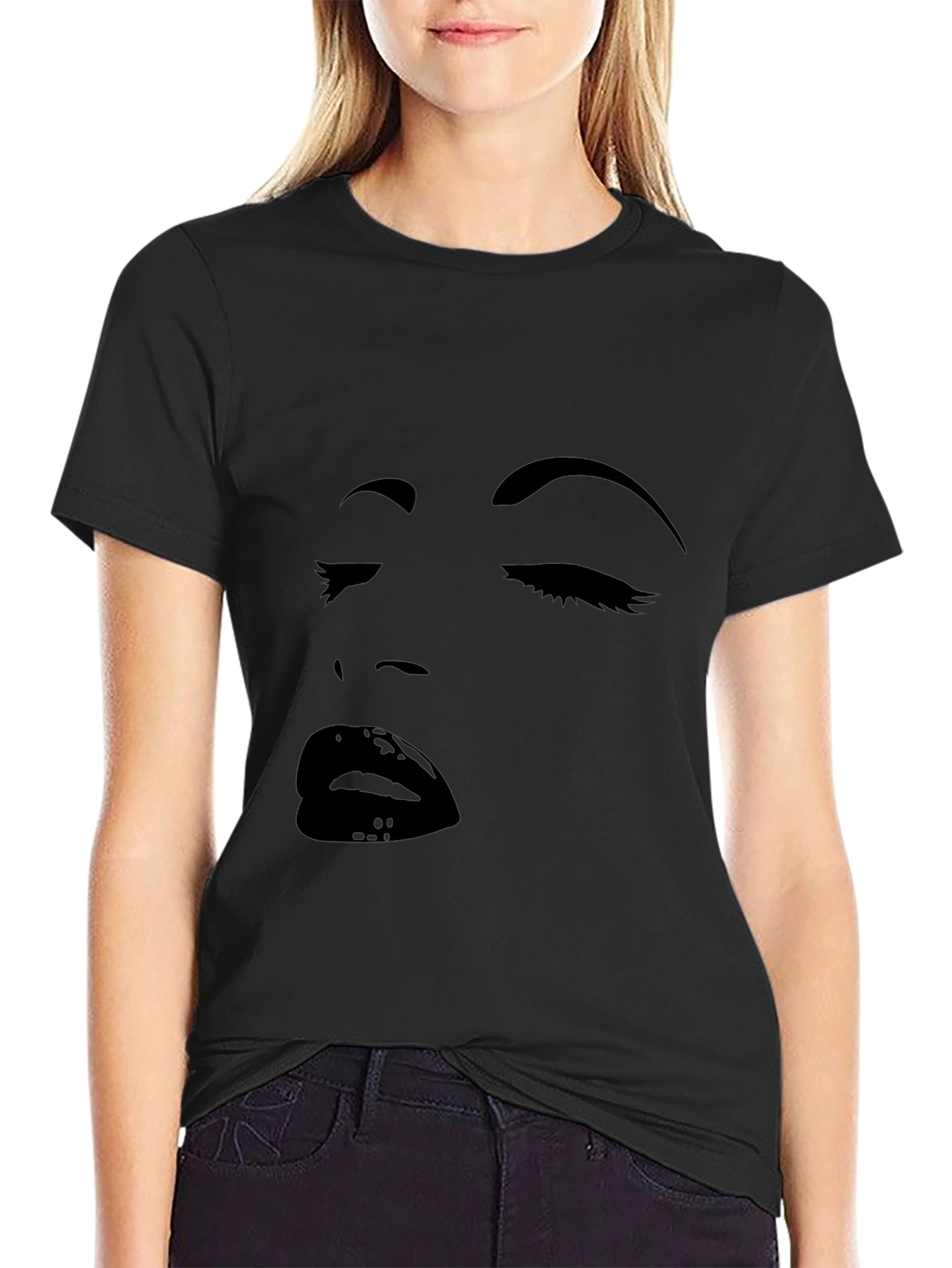 Black Graphic Tee with Face Design