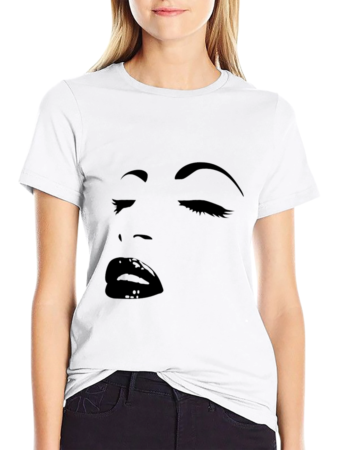 Black Graphic Tee with Face Design