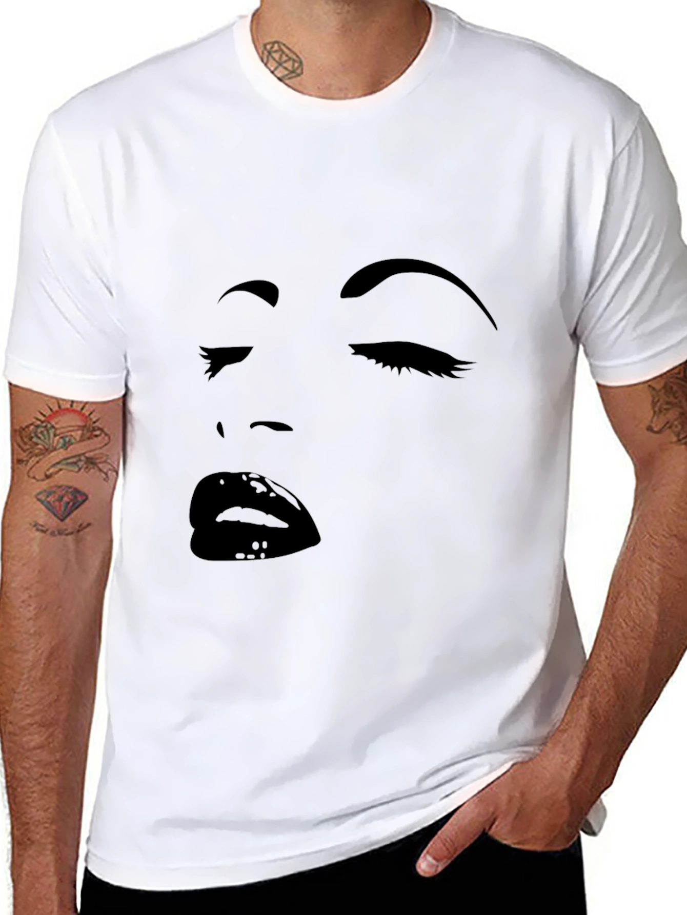 Black Graphic Tee with Face Design